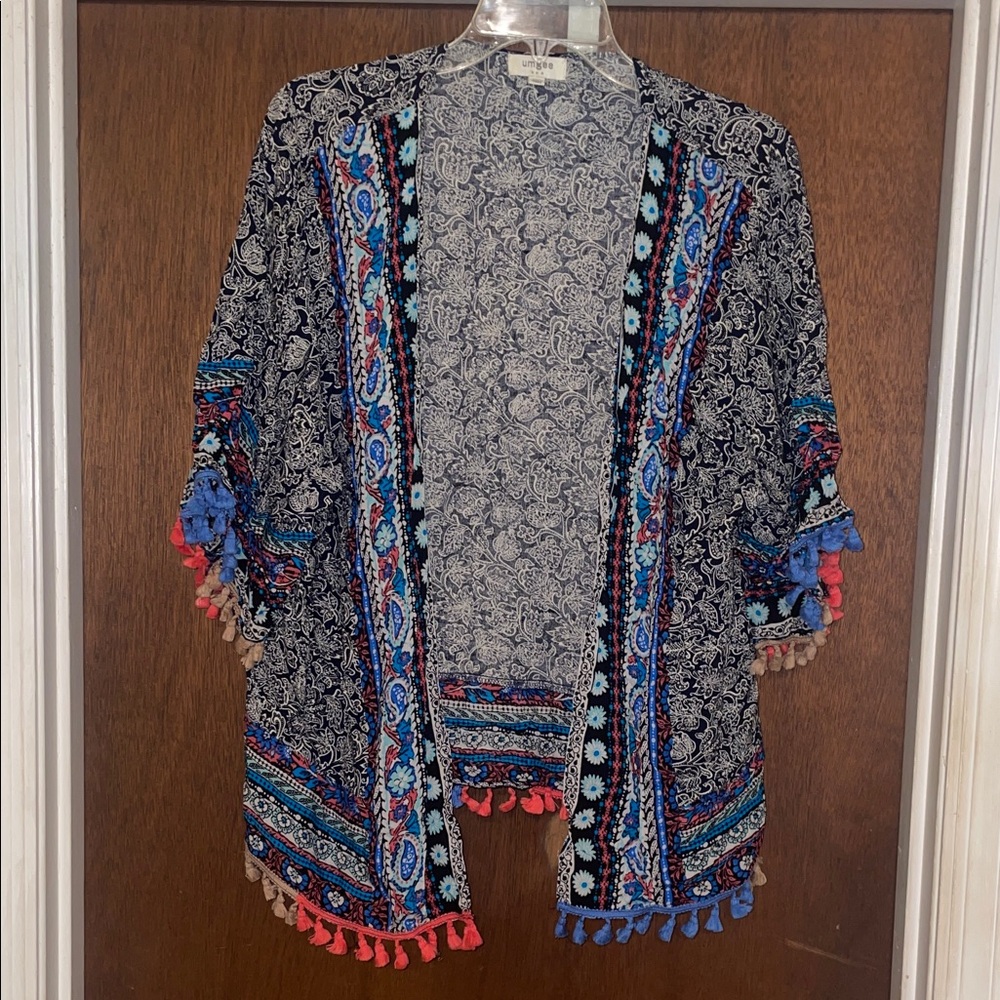 Umgee Multicolor Patterned Kimono with Tassels